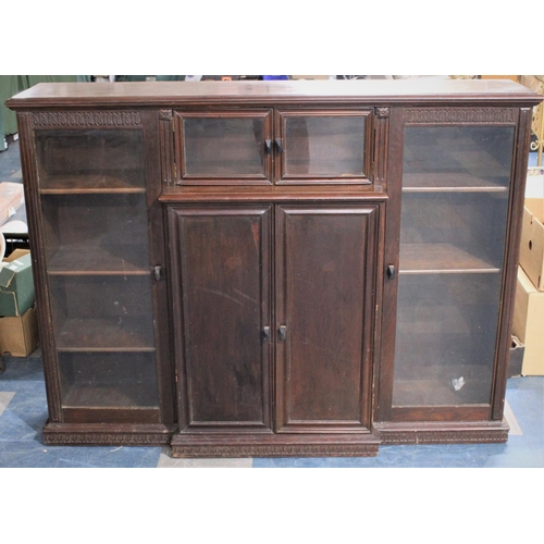 455 - A Early 20th Century Mahogany Breakfront Display Cabinet with Central Panelled Cupboard Opening to R... 