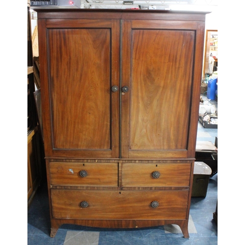 456 - A 19th Century Mahogany Twin Door Linen Press on Two Short and One Long Drawer Base, with Replacemen... 