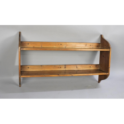 464 - A Vintage Wall Hanging Pine Two Tier Shelf with Galleried Back, 121cm wide