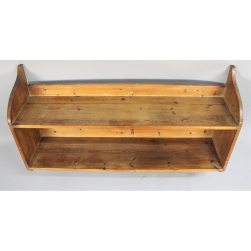 464 - A Vintage Wall Hanging Pine Two Tier Shelf with Galleried Back, 121cm wide