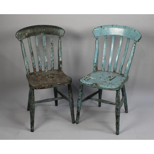 466 - A Pair of Shabby Chic Style Blue Painted Dining Chairs