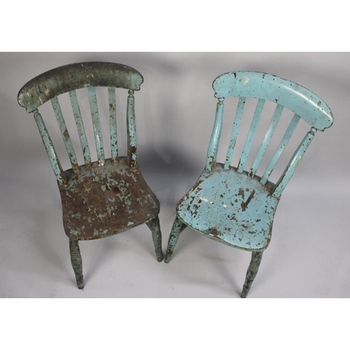 466 - A Pair of Shabby Chic Style Blue Painted Dining Chairs