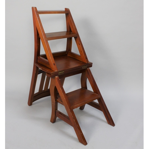 52 - A Modern Reproduction Mahogany Framed Metamorphic Library Step Chair