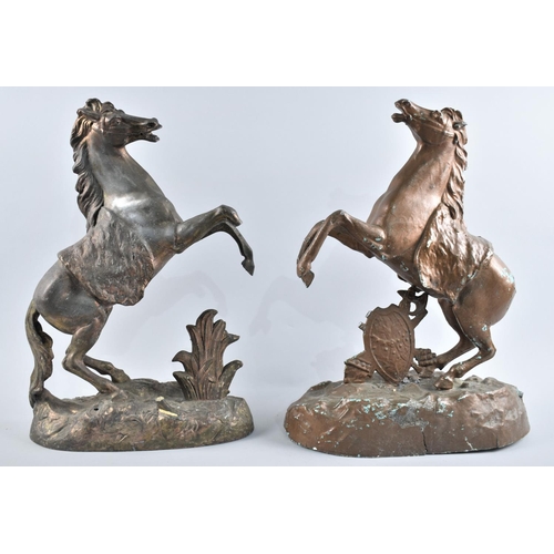 58 - A Pair of Bronzed Spelter Marley Horse Figures, Condition Issues, 41cms High