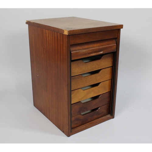 68 - An Early/Mid Tambour Fronted Five Drawer Stationery Cabinet, 34cms Wide and 56cms High