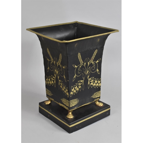 69 - A Reproduction French Style Metal Vase on Pedestal Base, Four Claw Feet and Gilt Decoration, 36cms H... 