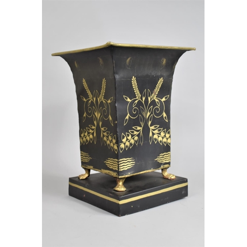 69 - A Reproduction French Style Metal Vase on Pedestal Base, Four Claw Feet and Gilt Decoration, 36cms H... 