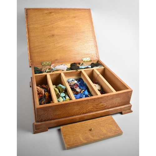 7 - A Mid 20th Century Oak Work Box with Hinged Lid to Fitted Interior Containing Various Silks and Wool... 