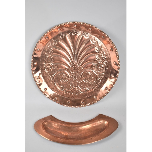 74 - A Large Newlyn Style Circular Arts and Crafts Copper Tray/Wall Hanging, Hand Beaten with Shell and S... 