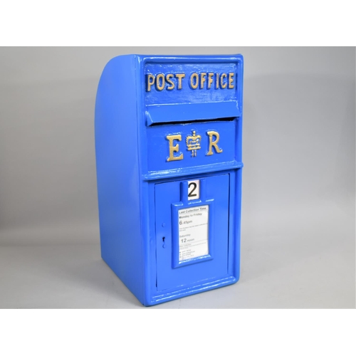 75 - A Reproduction Blue Painted Post Office Box with Key, 64cms High