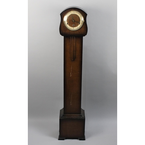 79 - A Mid 20th Century Oak Westminster Chime Grandmother Clock, 135cms Tall