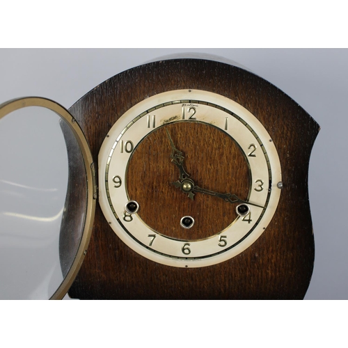 79 - A Mid 20th Century Oak Westminster Chime Grandmother Clock, 135cms Tall