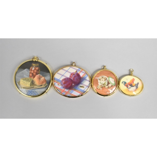 86 - A Collection of Four Brass Framed Miniature Paintings by Sheila Fairman, Cathlene Nilson, Pam Wilmot... 