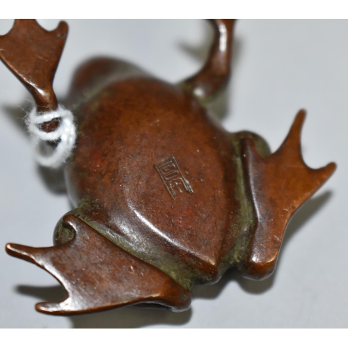 14 - A Small Patinated Bronze Study of a Frog, 4cms Long