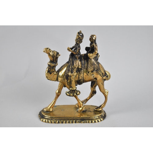 46 - A Late 19th/Early 20th Century Brass Figure Group, Gent and Lady Riding Camel, Oval Plinth Base,11cm... 