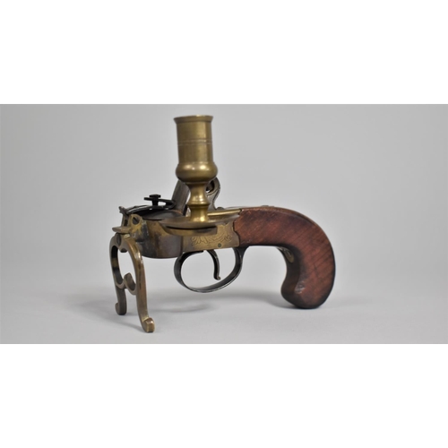 8 - A Reproduction Flintlock Tinder Box Pistol Lighter with Candle Holder, 14cms Long