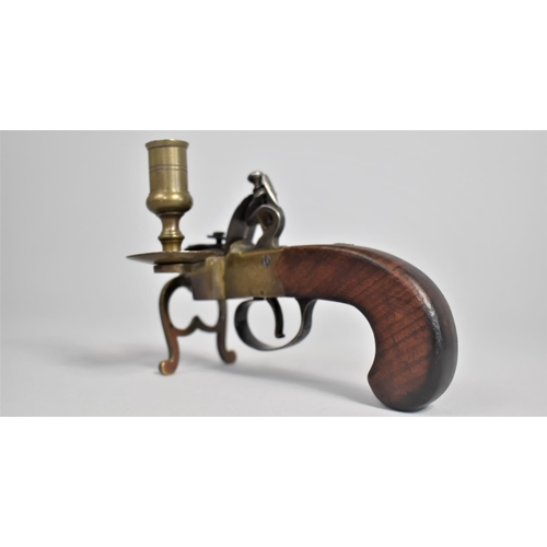 8 - A Reproduction Flintlock Tinder Box Pistol Lighter with Candle Holder, 14cms Long