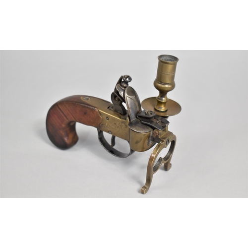 8 - A Reproduction Flintlock Tinder Box Pistol Lighter with Candle Holder, 14cms Long