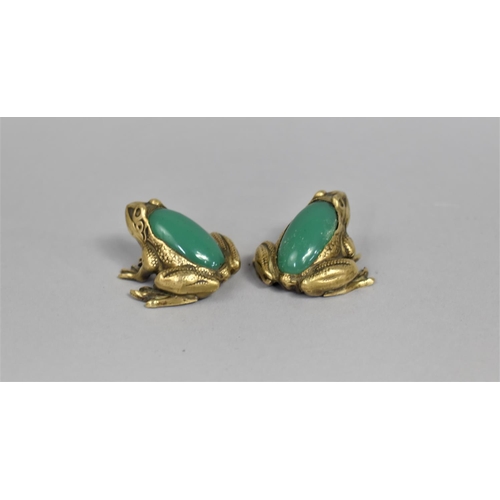 19 - A Pair of Oriental Brass and Jade Studies of Frogs, Each 4cms Long