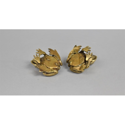 19 - A Pair of Oriental Brass and Jade Studies of Frogs, Each 4cms Long