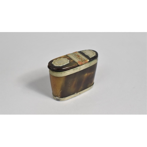 28 - A 19th Century Silver Plate and Horn Snuff Box of Boat Shape, 7.5cms Wide