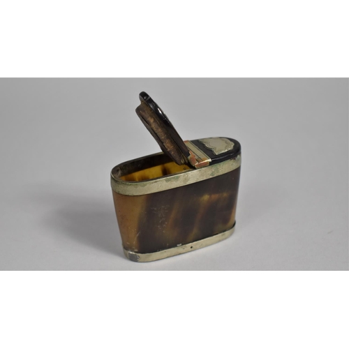 28 - A 19th Century Silver Plate and Horn Snuff Box of Boat Shape, 7.5cms Wide