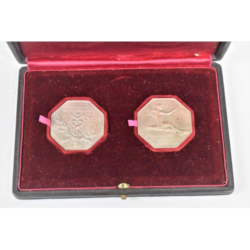 3 - A Cased Pair of French Medallions Commemorating The Chambers of Commerce for Lyon and London 19th Ma... 