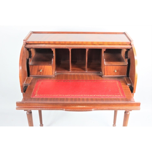 34 - A Reproduction Cylinder Bureau with Pull Out Slide having Tooled Leather Writing Surface, Fitted Int... 