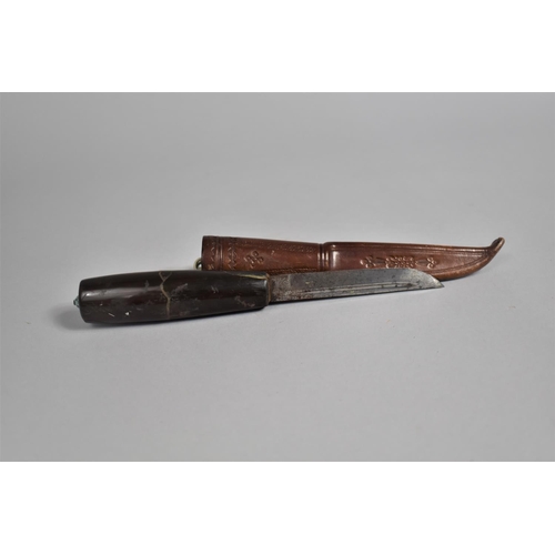 40 - An Unusual Continental Horn Handled Hunting Knife, Blade and Handle Inscribed by The Owner and Dated... 