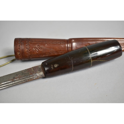 40 - An Unusual Continental Horn Handled Hunting Knife, Blade and Handle Inscribed by The Owner and Dated... 