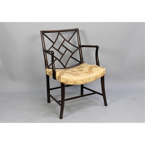 454 - An Aesthetic Movement Anglo Japanesque Mahogany Chair in the Manner of E W Godwin with Stretcher Bac... 