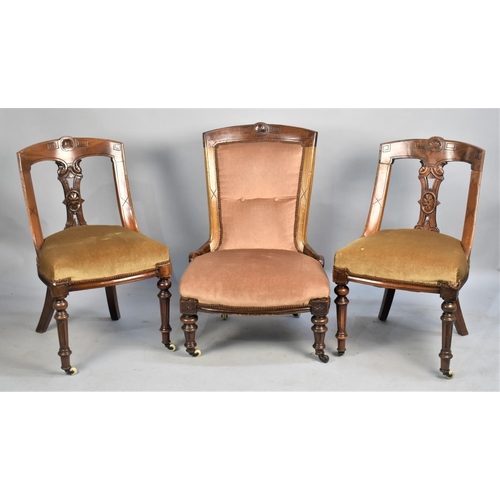 457 - A Pair of Late 19th/Early 20th Century Mahogany Framed Tub Chairs with Velvet Upholstery both with C... 