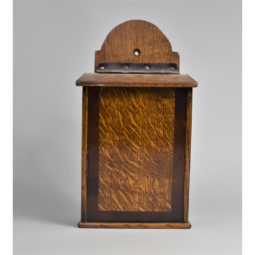 1 - A Crossbanded Oak and Mahogany Wall Hanging Candle Box with Hinged Sloping Lid, 31cms High