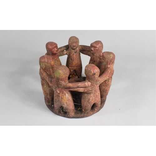 103 - A Modern Aztec Mayan Exterior Tealight Stand in the Form of Circle of Seven Figures, 23cms Diameter