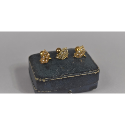 110 - A Pair of 9ct Gold and Pearl Royal Navy & Merchant Services Nautical Crown Screw Back Earrings in Fi... 