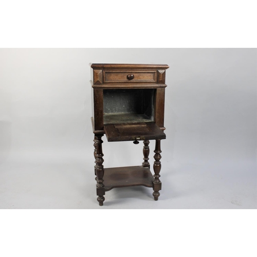 24 - A French Marble Topped Bedside Cabinet with Small Drawer and Pull Down Metal Lined Pot Cupboard, 39.... 