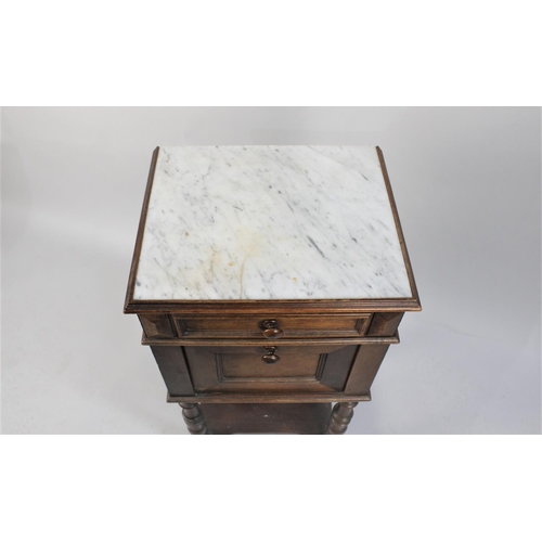 24 - A French Marble Topped Bedside Cabinet with Small Drawer and Pull Down Metal Lined Pot Cupboard, 39.... 