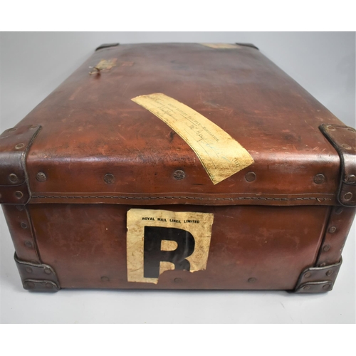 Two Vintage Leather Travelling Trunks, The Smaller Case by