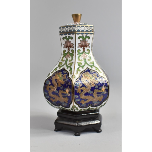 32 - A Mid 20th Century Italian Enamelled Lidded Hexagonal Vase with Paper Label for TuKul, Monza, 12cms ... 