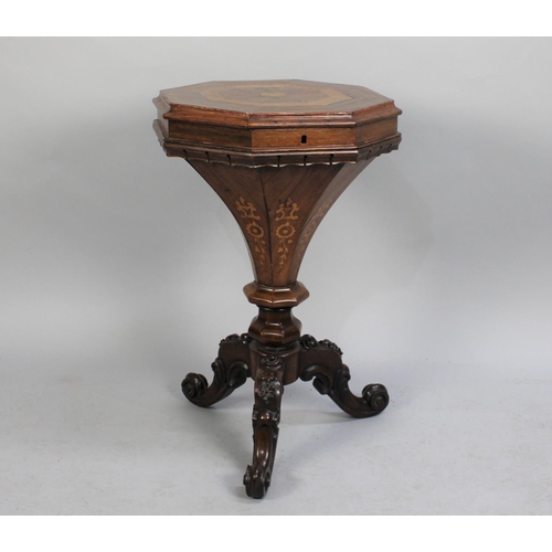 449 - A Late Victorian Octagonal Ladies Work Table with Inlaid Hinged Top to Fitted Interior, Some Element... 