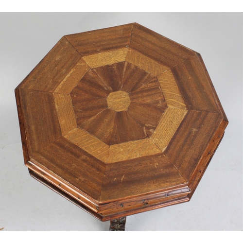 449 - A Late Victorian Octagonal Ladies Work Table with Inlaid Hinged Top to Fitted Interior, Some Element... 