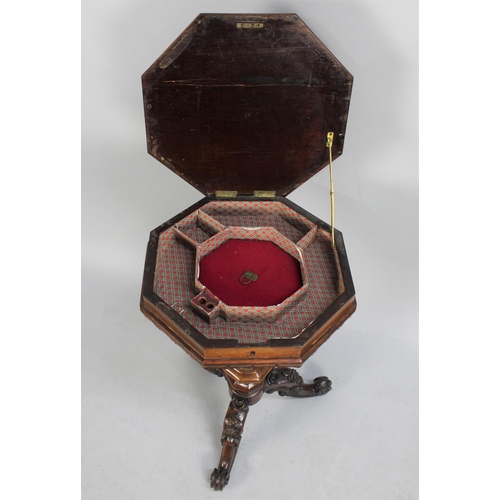 449 - A Late Victorian Octagonal Ladies Work Table with Inlaid Hinged Top to Fitted Interior, Some Element... 