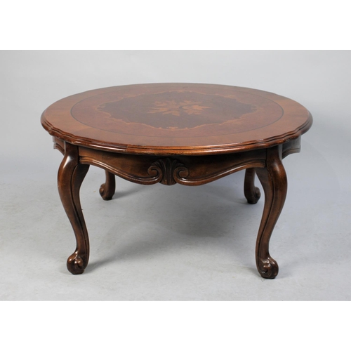 450 - A Mid 20th Century Inlaid Italian Circular Coffee Table on Short Cabriole Supports, 79cm Diameter