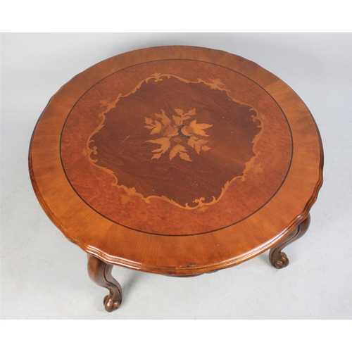 450 - A Mid 20th Century Inlaid Italian Circular Coffee Table on Short Cabriole Supports, 79cm Diameter