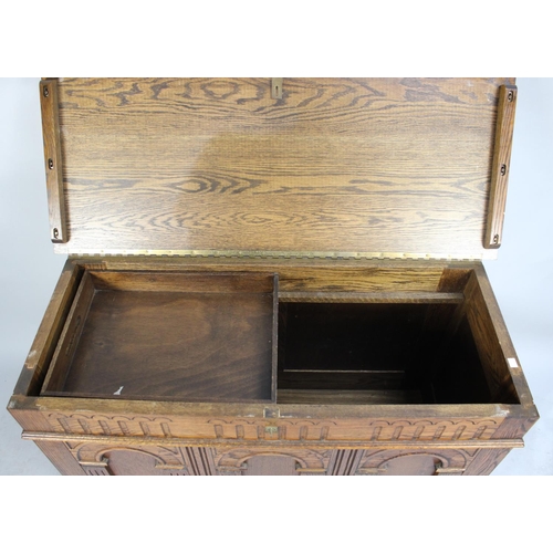 452 - A Mid 20th Century Oak Coffer Chest with Inner Removable Tray, Three Panels to Front, 117cm wide