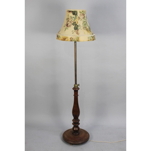 458 - A Former Turned Mahogany and Brass Pole Screen Stand Now Converted to Standard Lamp