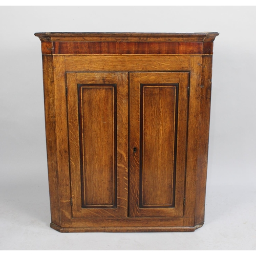 459 - A 19th Century Oak Wall Hanging Corner Cabinet with Panelled Doors, 76cm wide