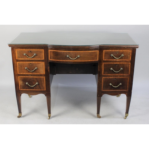 462 - An Edwardian Sting Inlaid Mahogany Breakfront Dressing Table with Centre Drawer Flanked by Three Sho... 