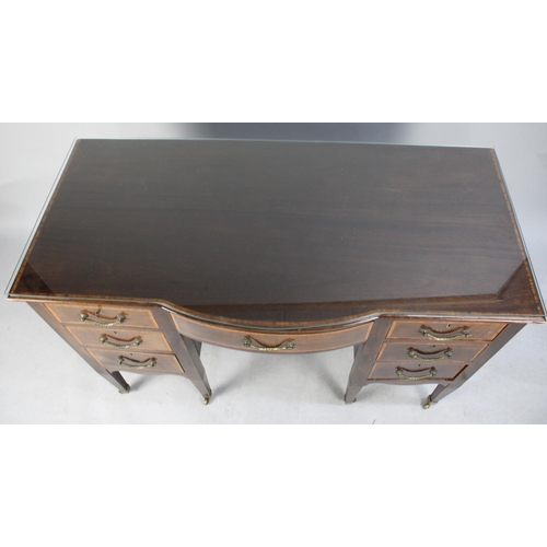 462 - An Edwardian Sting Inlaid Mahogany Breakfront Dressing Table with Centre Drawer Flanked by Three Sho... 