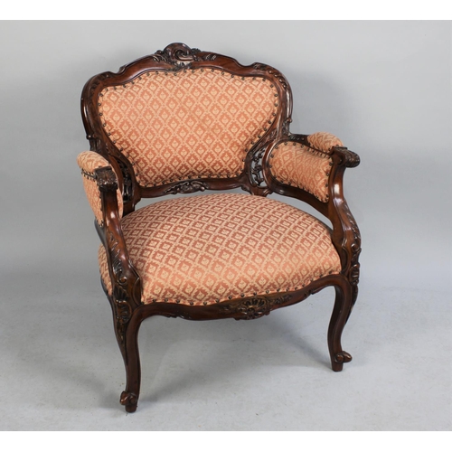 468 - A Mid 20th Century French Style Mahogany Framed Tub Armchair with Scrolled Feet